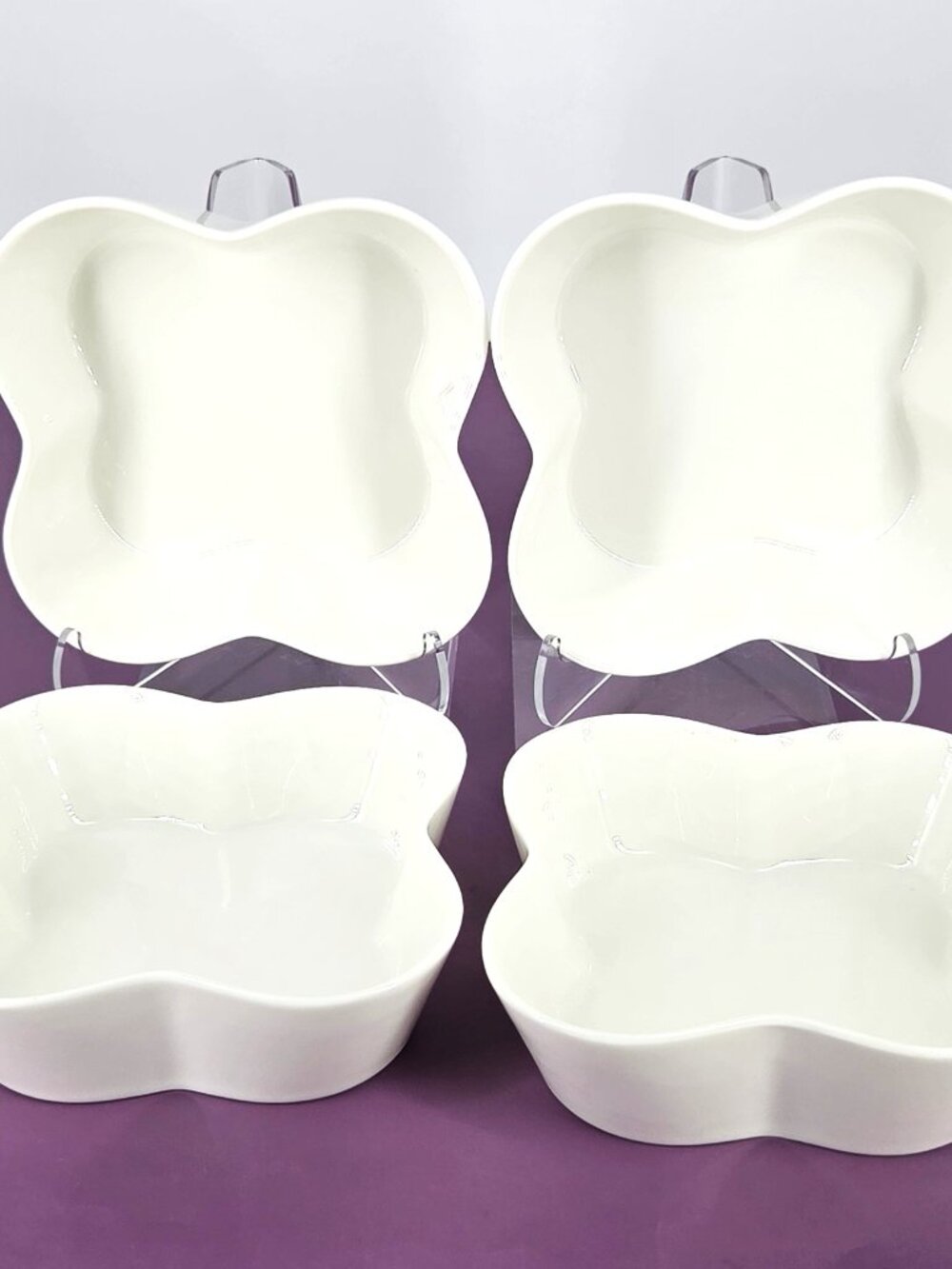 Set 4 Fiddle & Fern Collection by Home Essentials White Porcelain Clover Bowls
